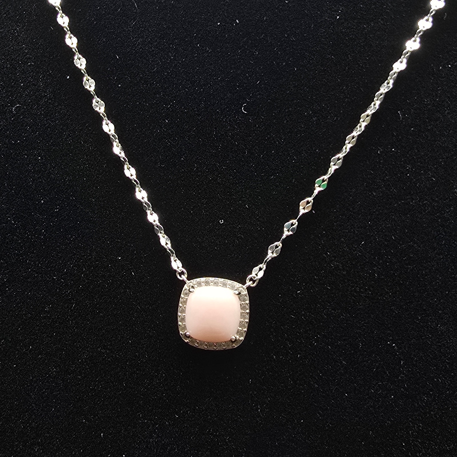 Pink Opal Diamond Chip Pendant Necklace 925 Sterling Silver Jcl